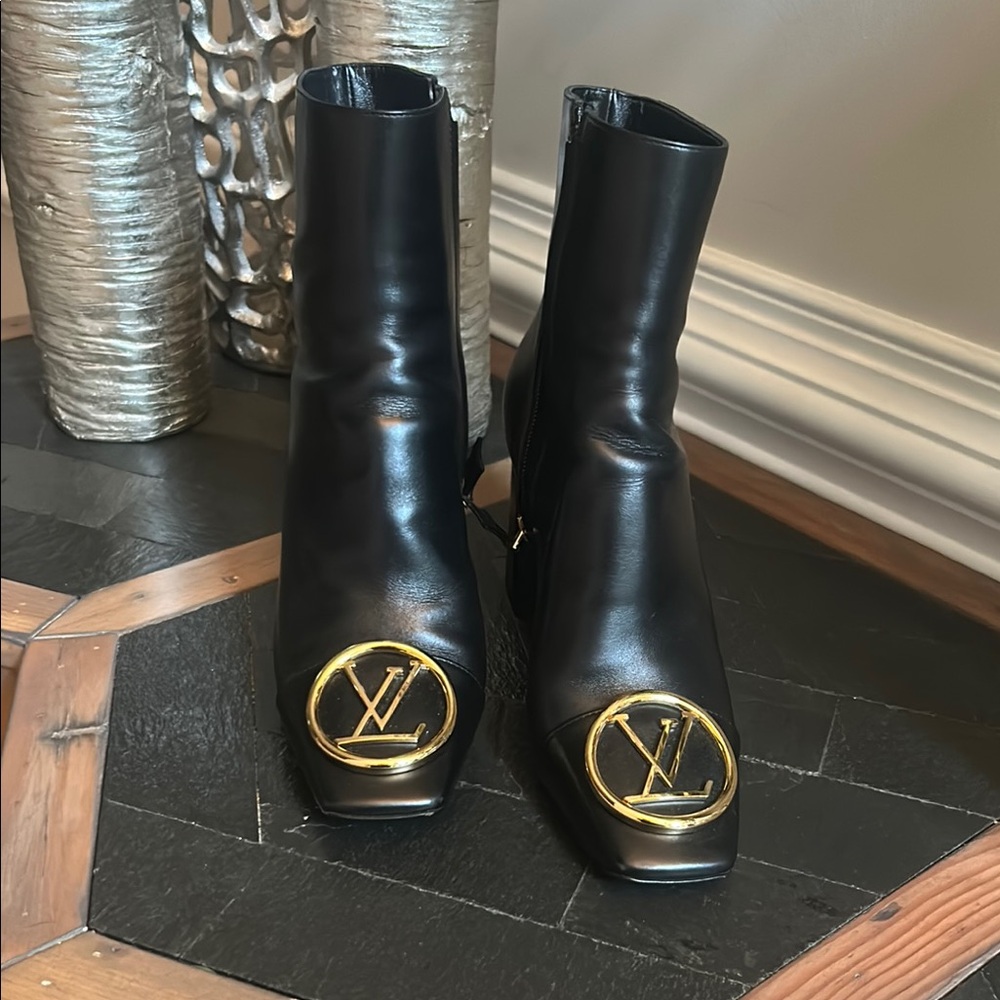 Louis Vuitton Black and Gold Heeled Ankle Boots